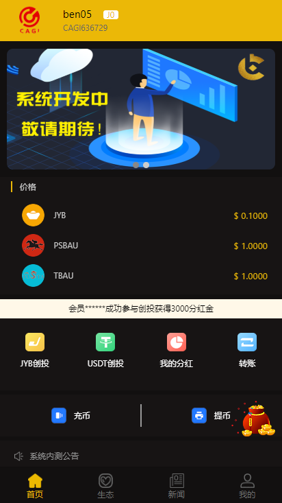 理财H5网站源码,CAGI虚拟币区块链源码