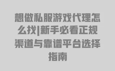 想做私服游戏代理怎么找|新手必看正规渠道与靠谱平台选择指南