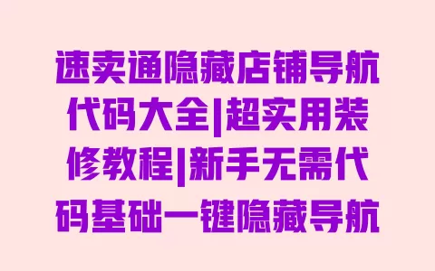 速卖通隐藏店铺导航代码大全|超实用装修教程|新手无需代码基础一键隐藏导航栏