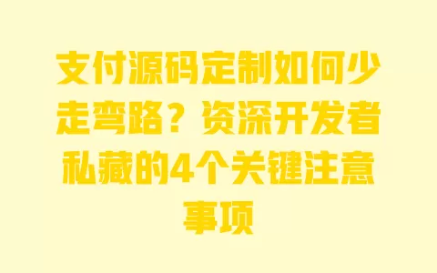支付源码定制如何少走弯路？资深开发者私藏的4个关键注意事项