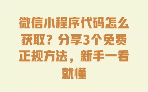 微信小程序代码怎么获取？分享3个免费正规方法，新手一看就懂