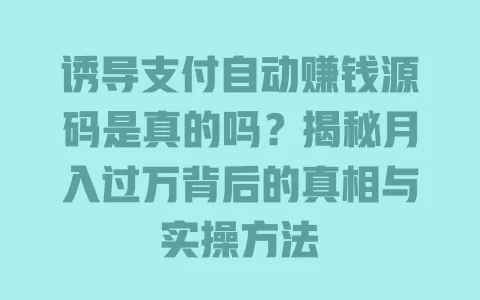诱导支付自动赚钱源码是真的吗？揭秘月入过万背后的真相与实操方法