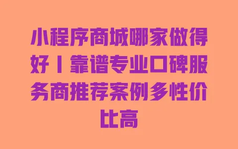 小程序商城哪家做得好｜靠谱专业口碑服务商推荐案例多性价比高