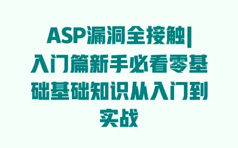 ASP漏洞全接触|入门篇新手必看零基础基础知识从入门到实战