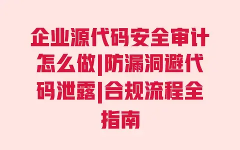 企业源代码安全审计怎么做|防漏洞避代码泄露|合规流程全指南