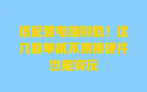 低配置电脑别愁！这几款单机不用换硬件也能爽玩