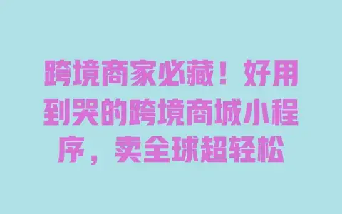 跨境商家必藏！好用到哭的跨境商城小程序，卖全球超轻松