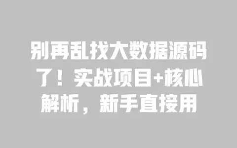 别再乱找大数据源码了！实战项目+核心解析，新手直接用