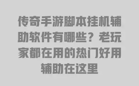 传奇手游脚本挂机辅助软件有哪些？老玩家都在用的热门好用辅助在这里