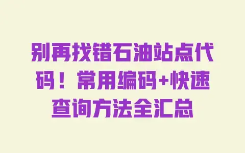 别再找错石油站点代码！常用编码+快速查询方法全汇总